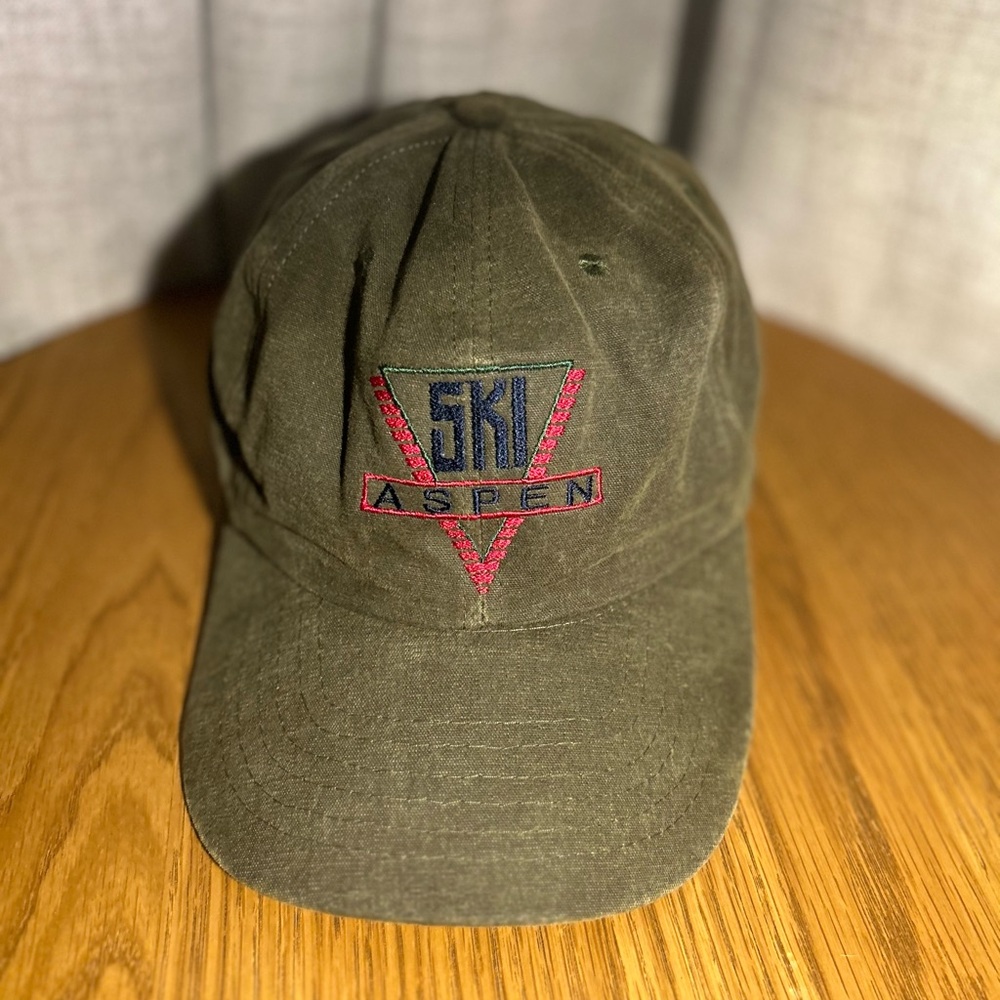 Vintage Sci Country Imports Adjustable Hat Green Canvas “Ski Aspen” Cap Y2K Rare